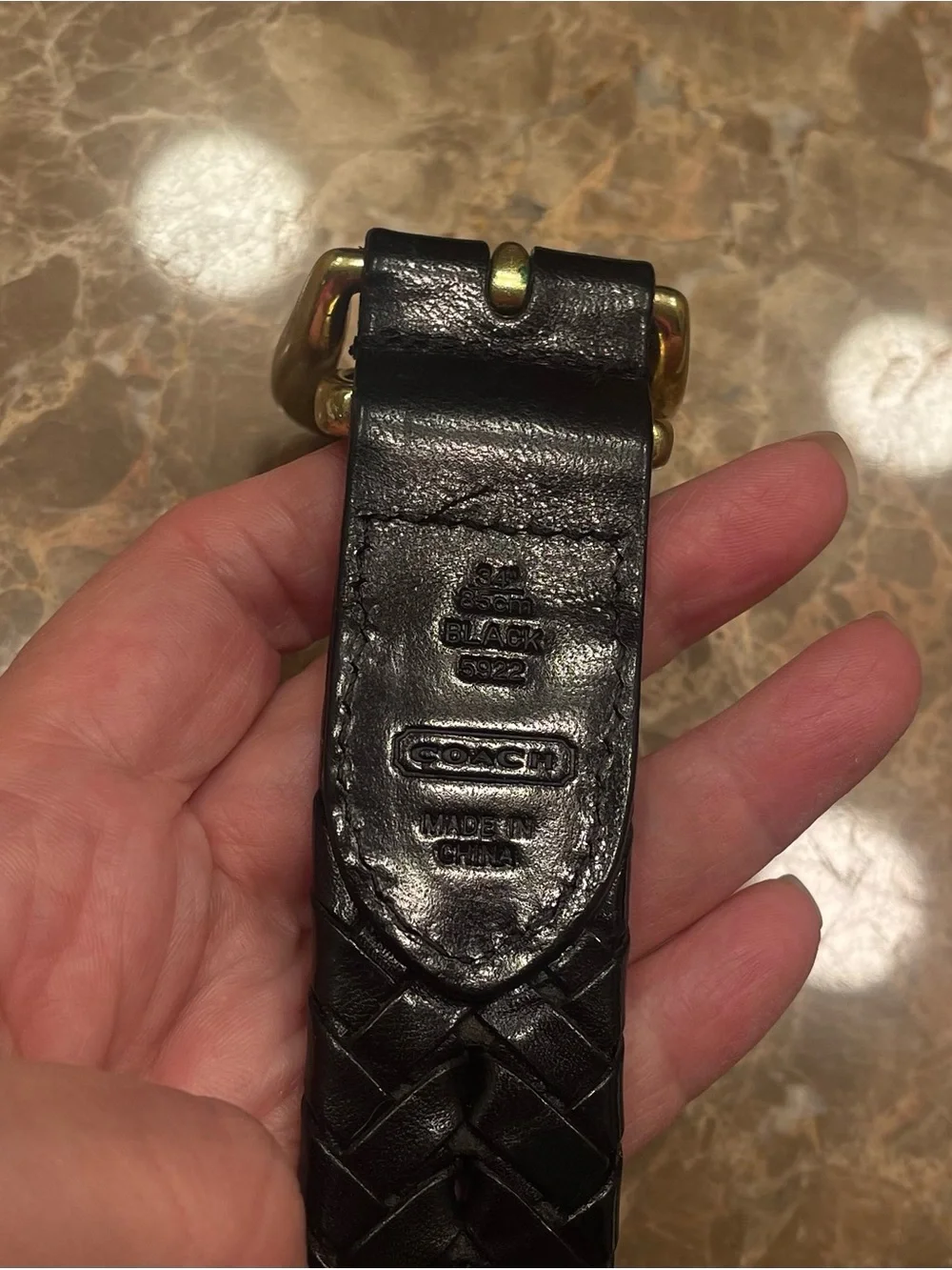 Coach Braided Woven Black Leather Solid Brass Buckle Belt Size 34